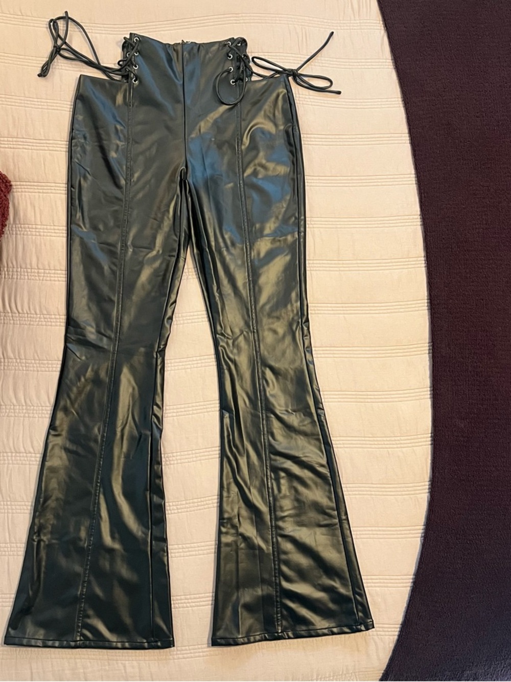 White Fox Black Faux Leather Side Cutout Lace-Up Detail Pants